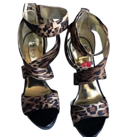 Guess Sabin size 10 leopard print satin platform gladiator heels NIB - Picture 3 of 13